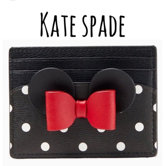 kate spade Handbags - Kate Spade Black and White Polka Dot Card Holder with Red Bow